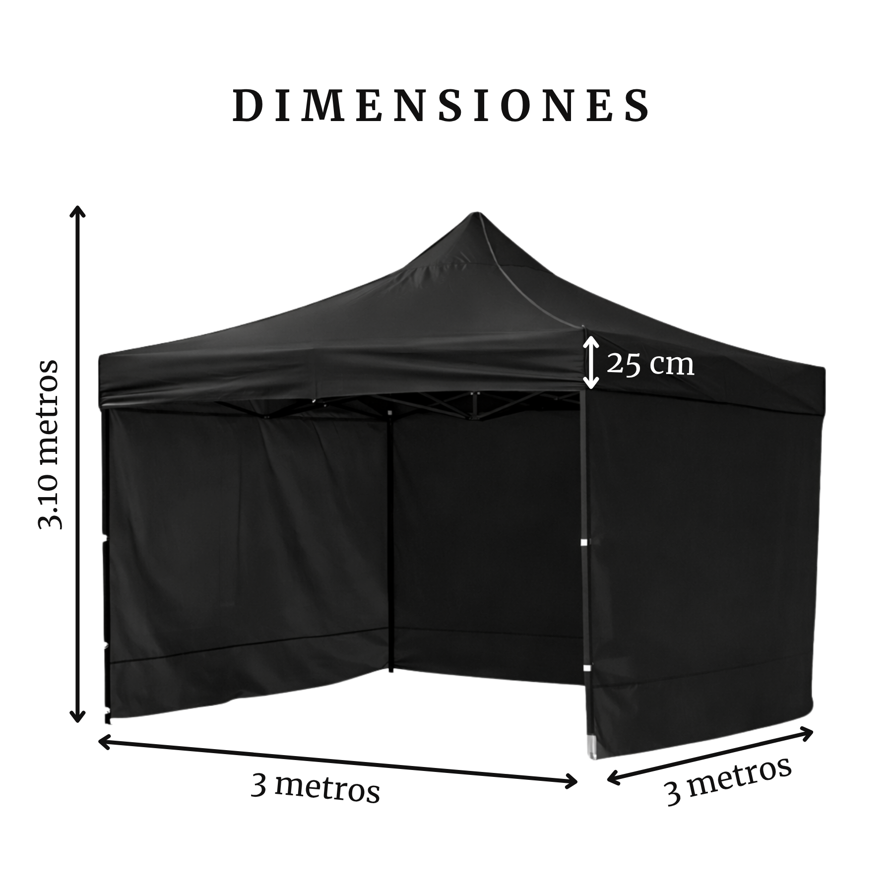 Carpa Plegable Negra 3x3 M Con Pared
