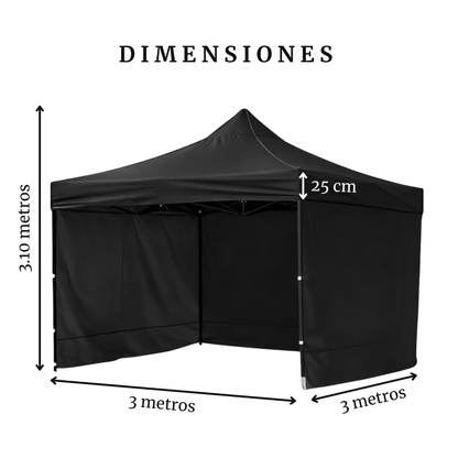 Carpa Plegable Negra 3x3 M Con Pared