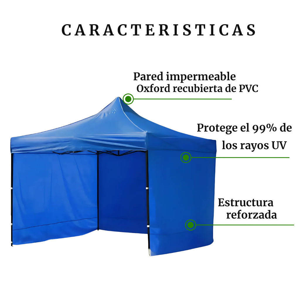 Carpa Plegable Azul 3x3 M Con Pared