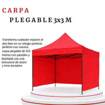 Carpa Plegable Roja 3x3 M Con Pared