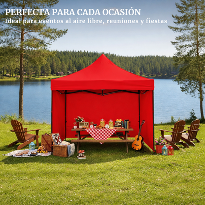 Carpa Plegable Roja 3x3 M Con Pared