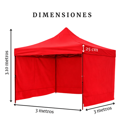 Carpa Plegable Roja 3x3 M Con Pared