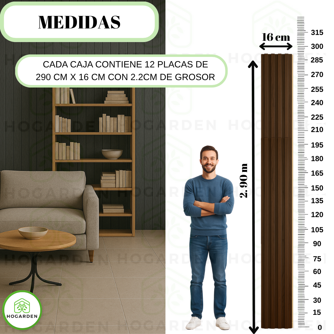 Panel Decorativo WPC Nogal Intenso 2.9 m x 16 cm 10 Pzs