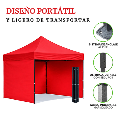 Carpa Plegable Roja 3x3 M Con Pared