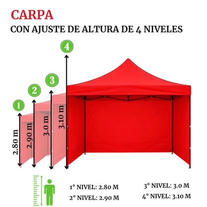 Carpa Plegable Roja 3x3 M Con Pared