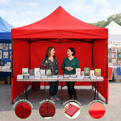Carpa Plegable Roja 3x3 M Con Pared
