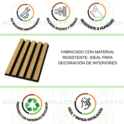 Panel Decorativo WPC Roble Con Fondo Negro 2.9 m x 16 cm 10 pzs