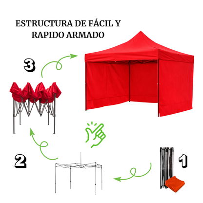 Carpa Plegable Roja 3x3 M Con Pared
