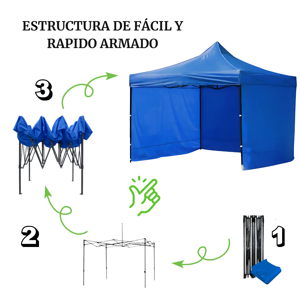 Carpa Plegable Azul 3x3 M Con Pared