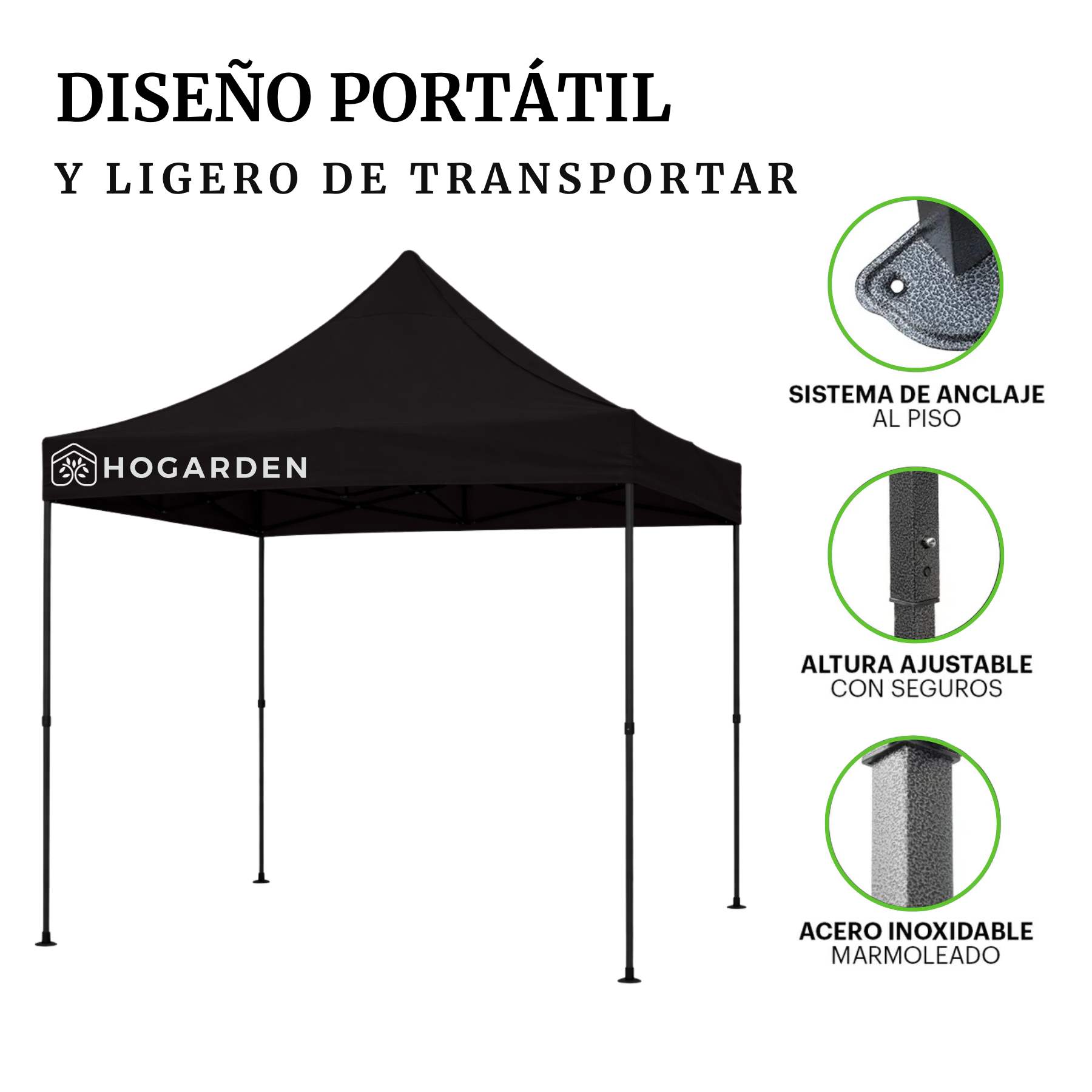 Carpa Plegable Negro 2x2 M