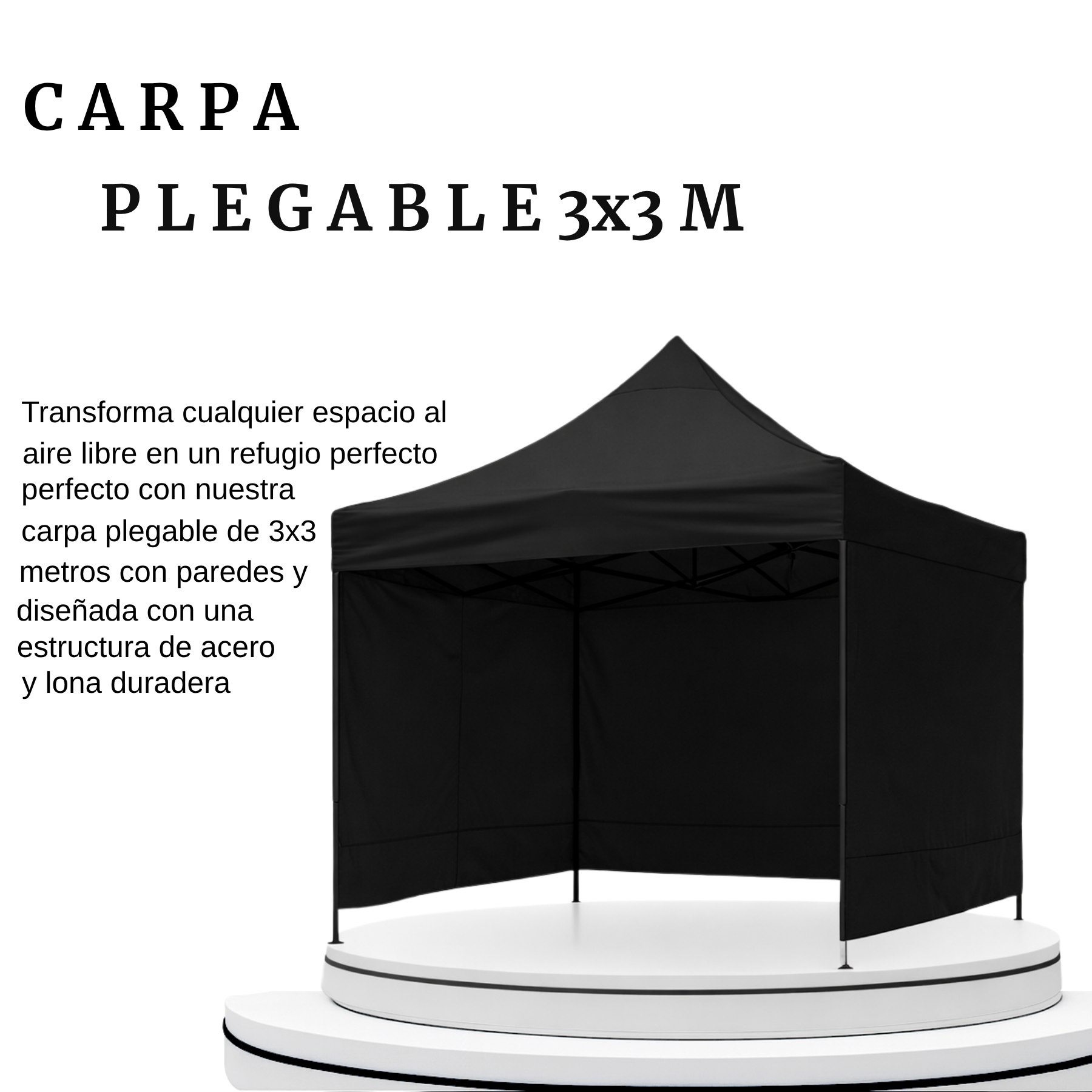 Carpa Plegable Negra 3x3 M Con Pared