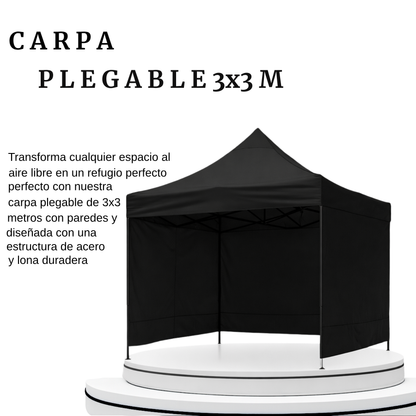 Carpa Plegable Negra 3x3 M Con Pared
