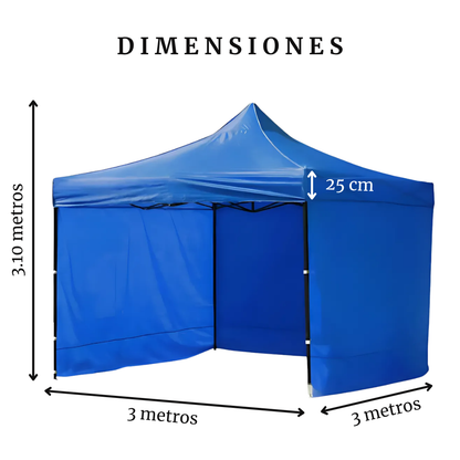 Carpa Plegable Azul 3x3 M Con Pared