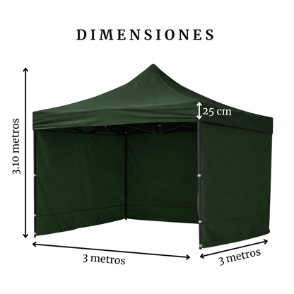 Carpa Plegable Verde 3x3 M Con Pared