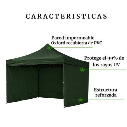 Carpa Plegable Verde 3x3 M Con Pared