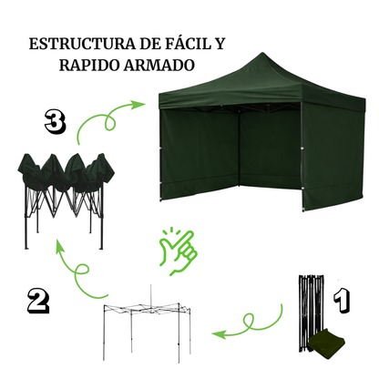 Carpa Plegable Verde 3x3 M Con Pared