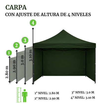 Carpa Plegable Verde 3x3 M Con Pared