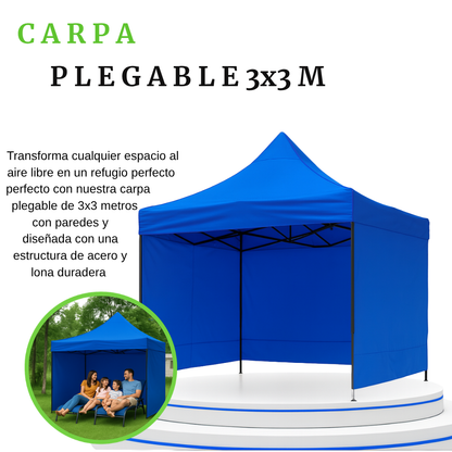 Carpa Plegable Azul 3x3 M Con Pared