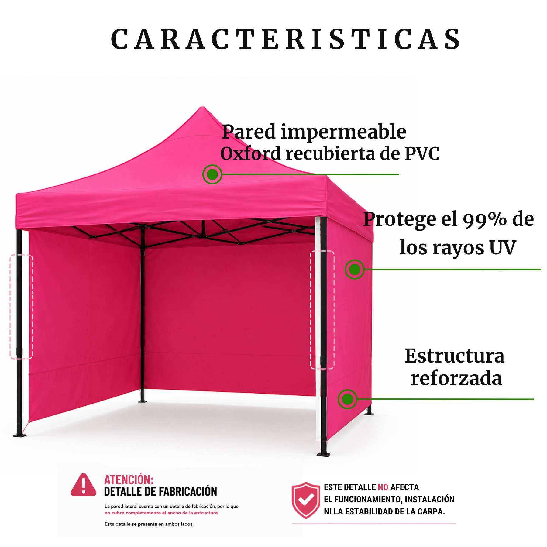 Carpa Plegable Rosa 3x3 M Con Pared
