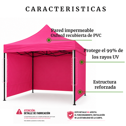 Carpa Plegable Rosa 3x3 M Con Pared
