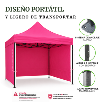 Carpa Plegable Rosa 3x3 M Con Pared