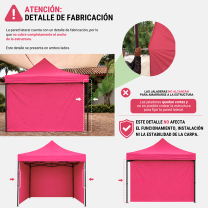 Carpa Plegable Rosa 3x3 M Con Pared