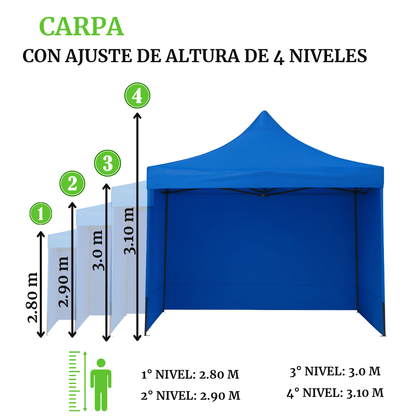 Carpa Plegable Azul 3x3 M Con Pared