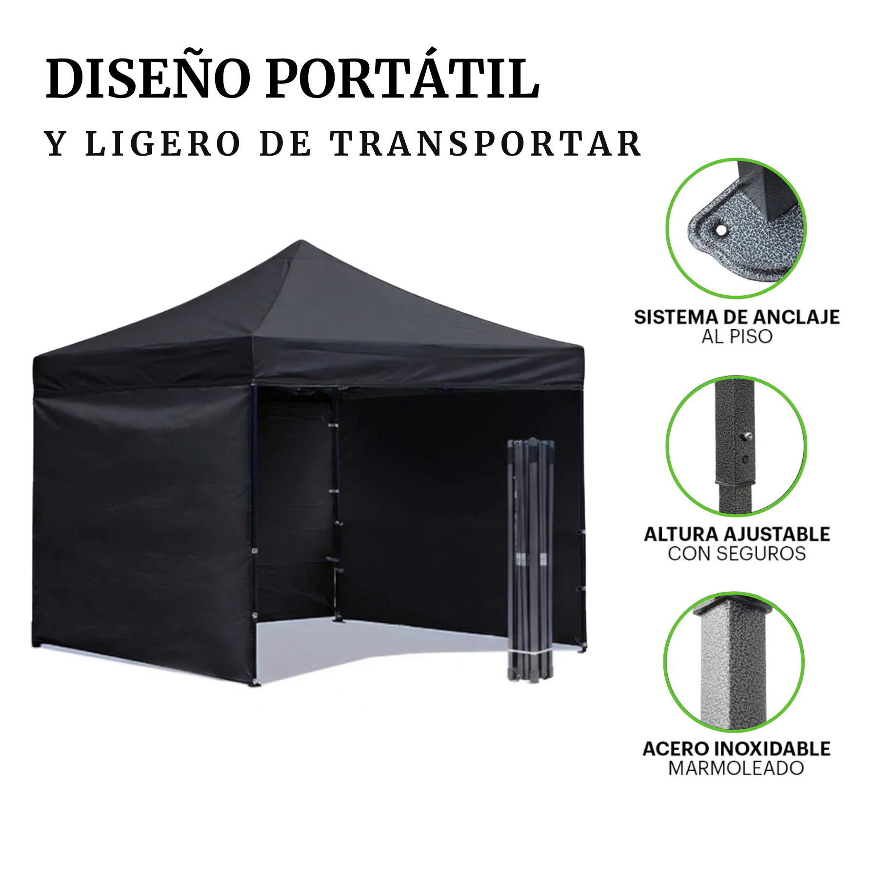 Carpa Plegable Negra 3x3 M Con Pared
