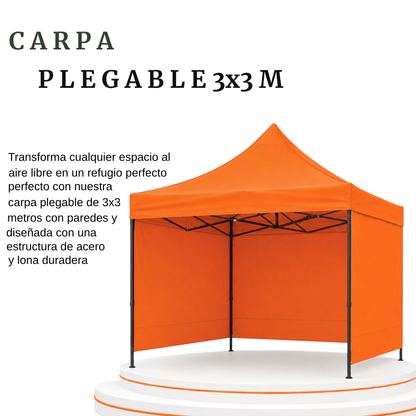 Carpa Plegable Naranja 3x3 M Con Pared