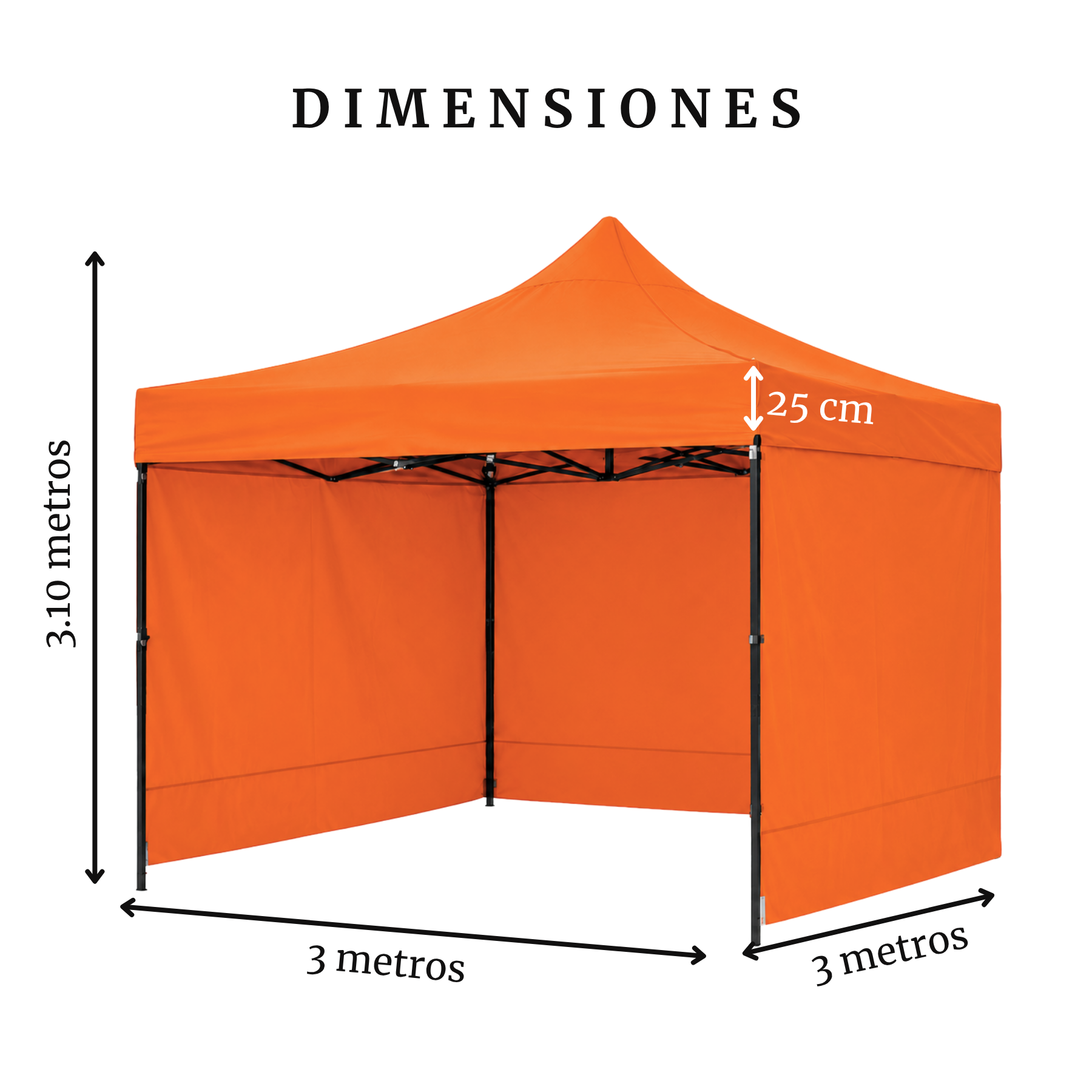 Carpa Plegable Naranja 3x3 M Con Pared