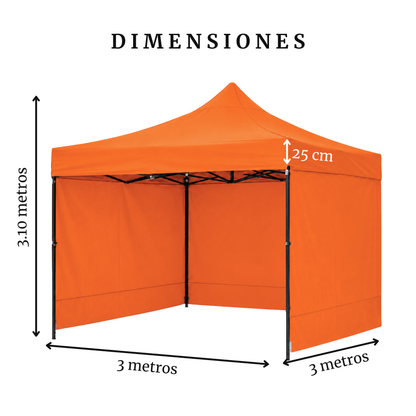 Carpa Plegable Naranja 3x3 M Con Pared