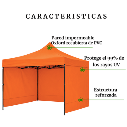 Carpa Plegable Naranja 3x3 M Con Pared
