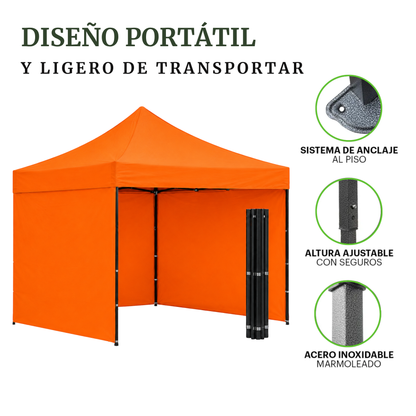 Carpa Plegable Naranja 3x3 M Con Pared