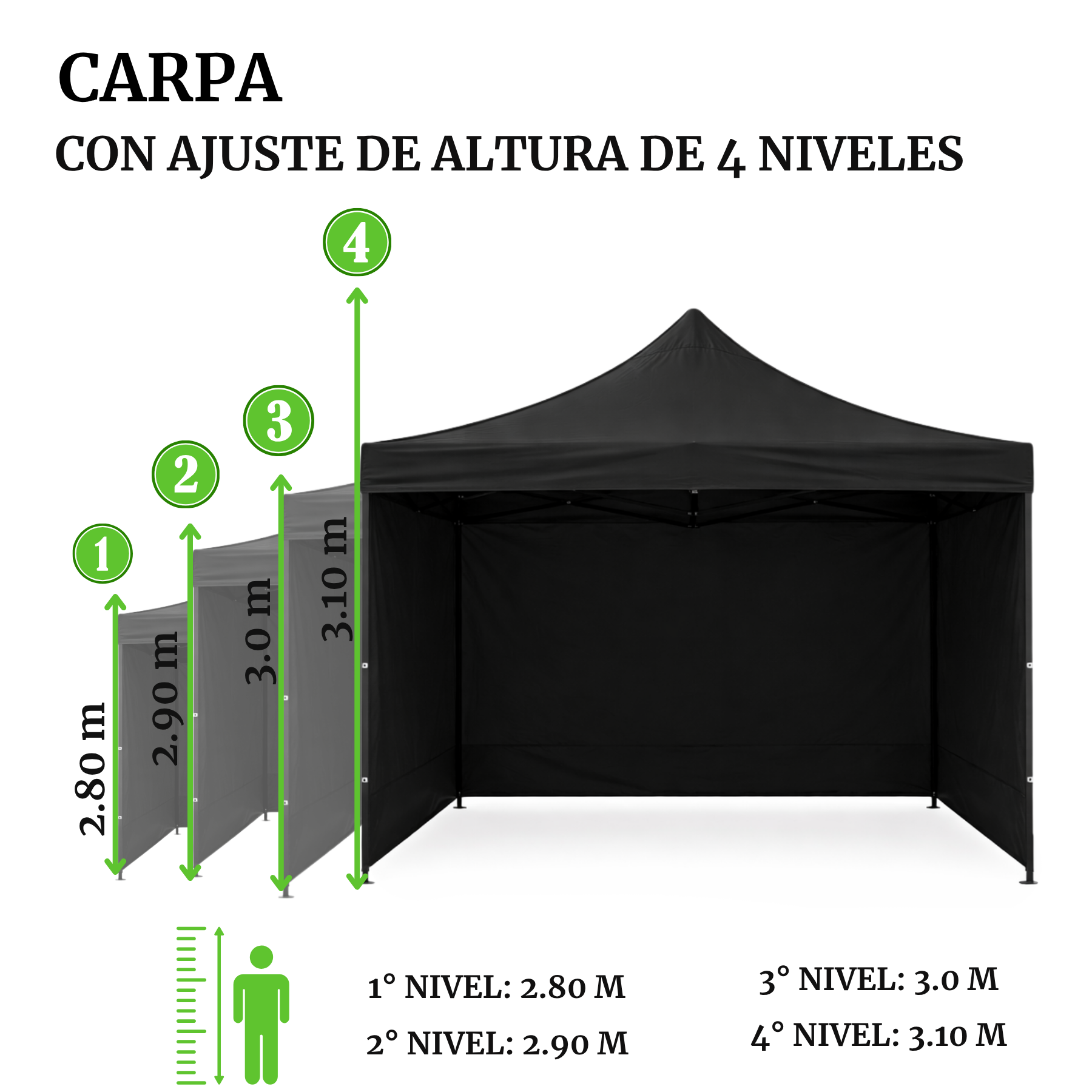 Carpa Plegable Negra 3x3 M Con Pared