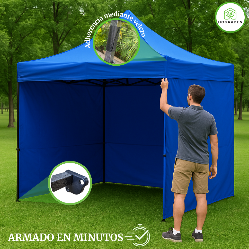Carpa Plegable Azul 3x3 M Con Pared