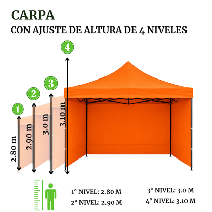 Carpa Plegable Naranja 3x3 M Con Pared