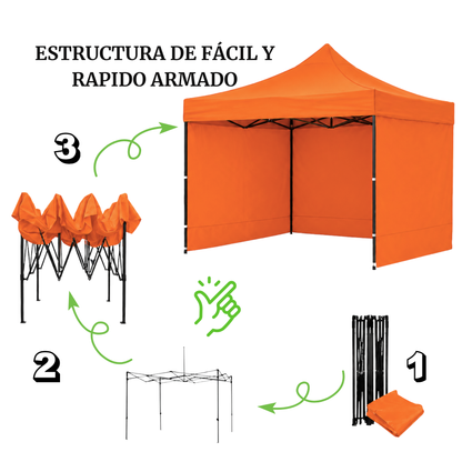 Carpa Plegable Naranja 3x3 M Con Pared