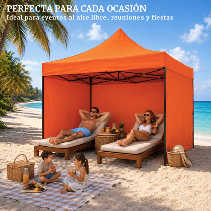 Carpa Plegable Naranja 3x3 M Con Pared