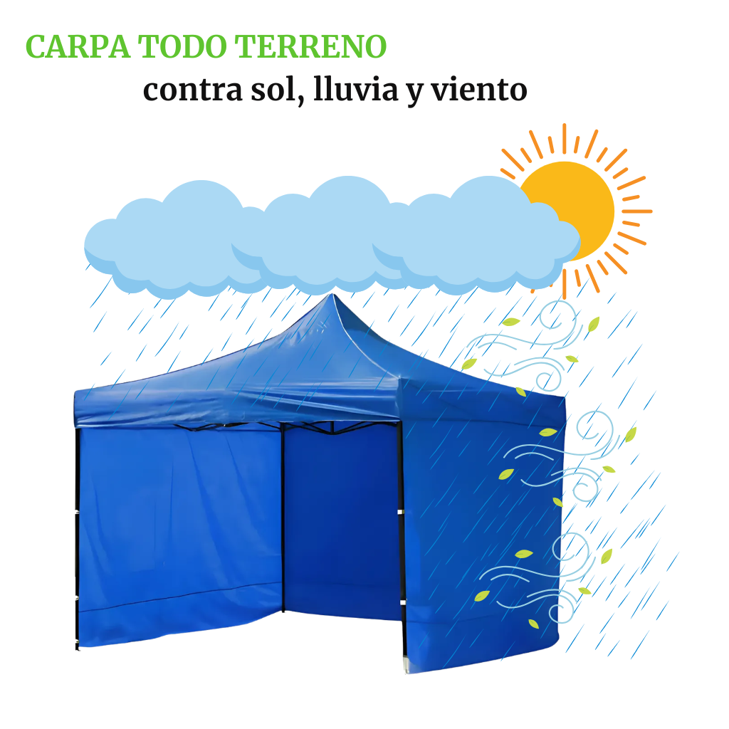 Carpa Plegable Azul 3x3 M Con Pared