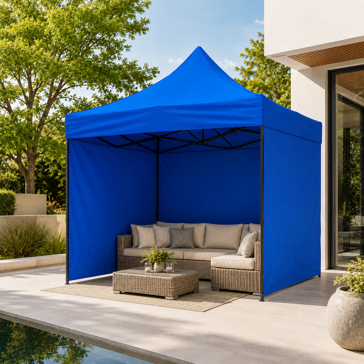 Carpa Plegable Azul 3x3 M Con Pared